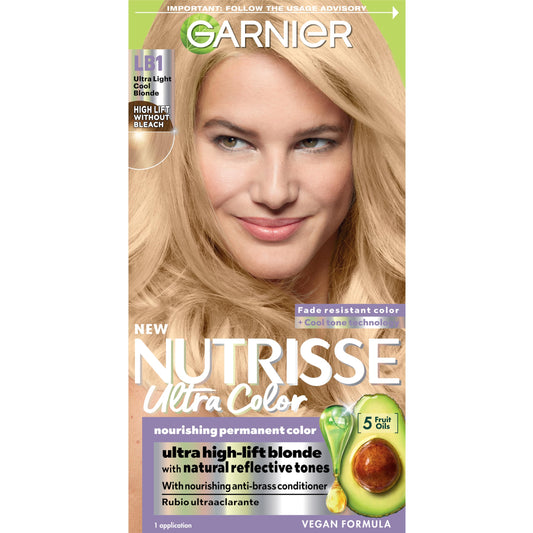 Garnier Hair Color Nutrisse Ultra Color Nourishing Creme, LB1 Ultra Light Cool Blonde (Calla Lily) Permanent Hair Dye, 1 Count (Packaging May Vary) Beauty & Personal Care Garnier
