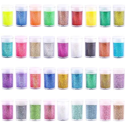 Extra Fine Glitter, Set of 36 Colors Nail Arts Cosmetic, Resin Crafts Loose Glitter Powder Shaker for Face Body Hair Eye Lip Gloss Makeup, Slime