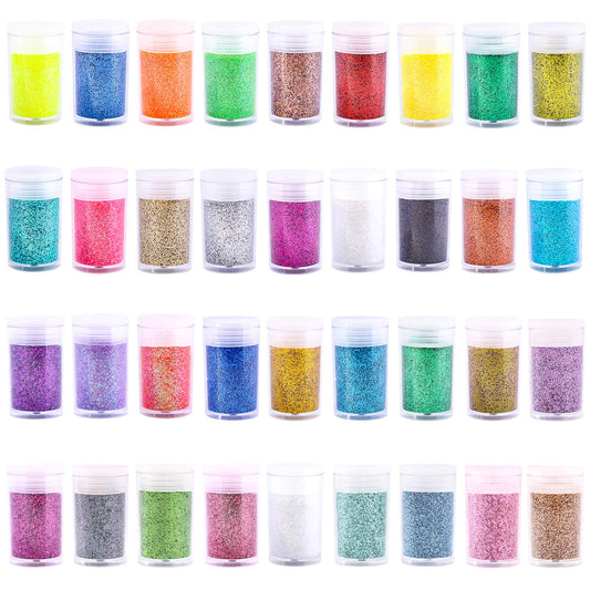 Extra Fine Glitter, Set of 36 Colors Nail Arts Cosmetic, Resin Crafts Loose Glitter Powder Shaker for Face Body Hair Eye Lip Gloss Makeup, Slime