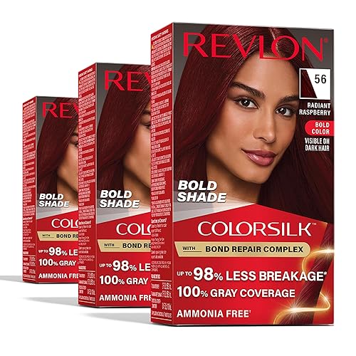 Revlon ColorSilk with Bond Repair Complex, Permanent Hair Color, 100% Gray Coverage, Ammonia Free Dye, Vegan Keratin, 56 Radiant Raspberry, 3 pack