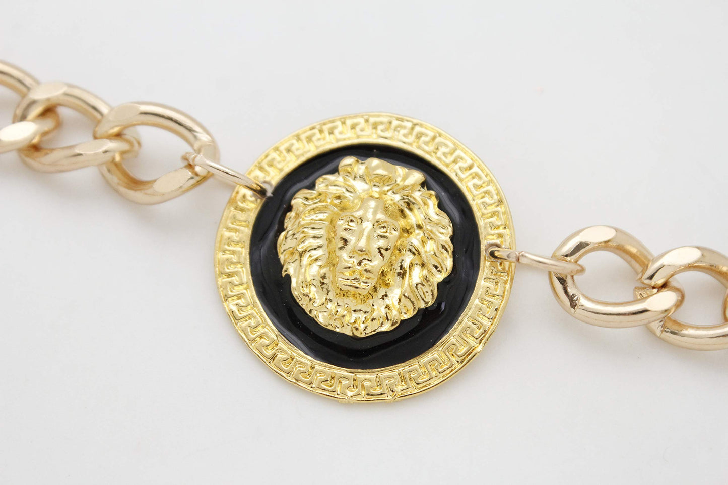 Women’s Trendy Gold Metal Chain Links Belt with Lion Head Charm - Adjustable Fit M/L/XL - Waist or Hip Wear