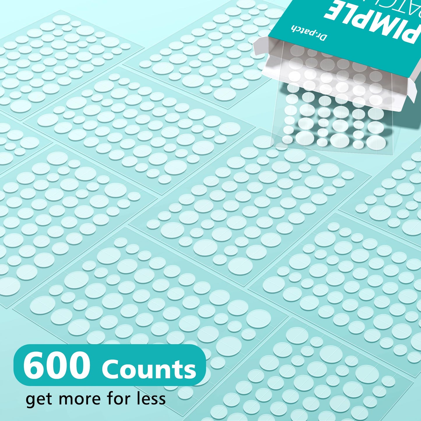 Dr.patch Pimple Patches for Face - 4 Size 600 Counts Acne Patches, Hydrocolloid Patches for Covering Zits and Blemishes, Spot Stickers with Salicylic