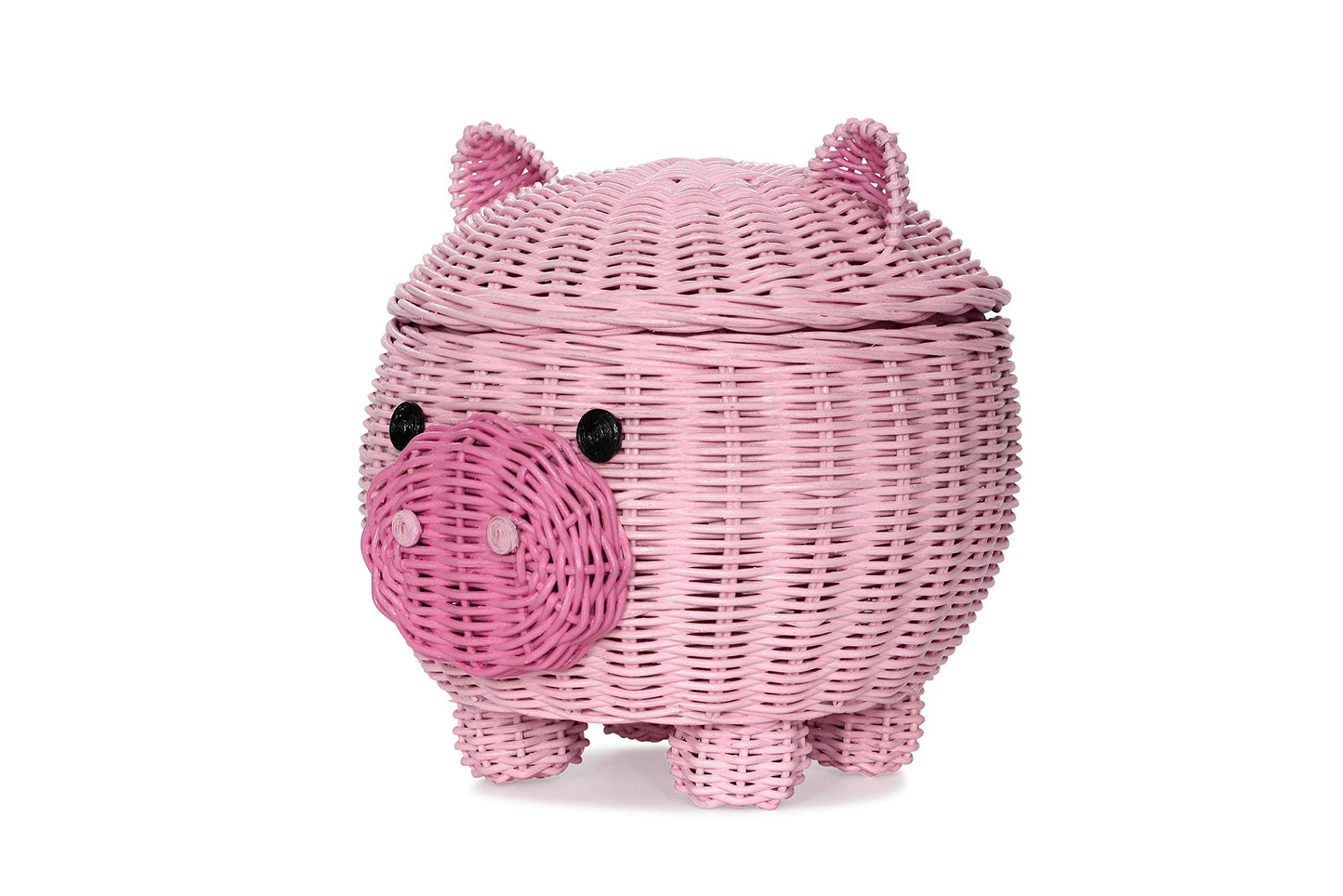 G6 COLLECTION Pig Rattan Storage Basket With Lid Decorative Bin Home Decor Hand Woven Shelf Organizer Cute Handmade Handcrafted Nursery Gift Animal…