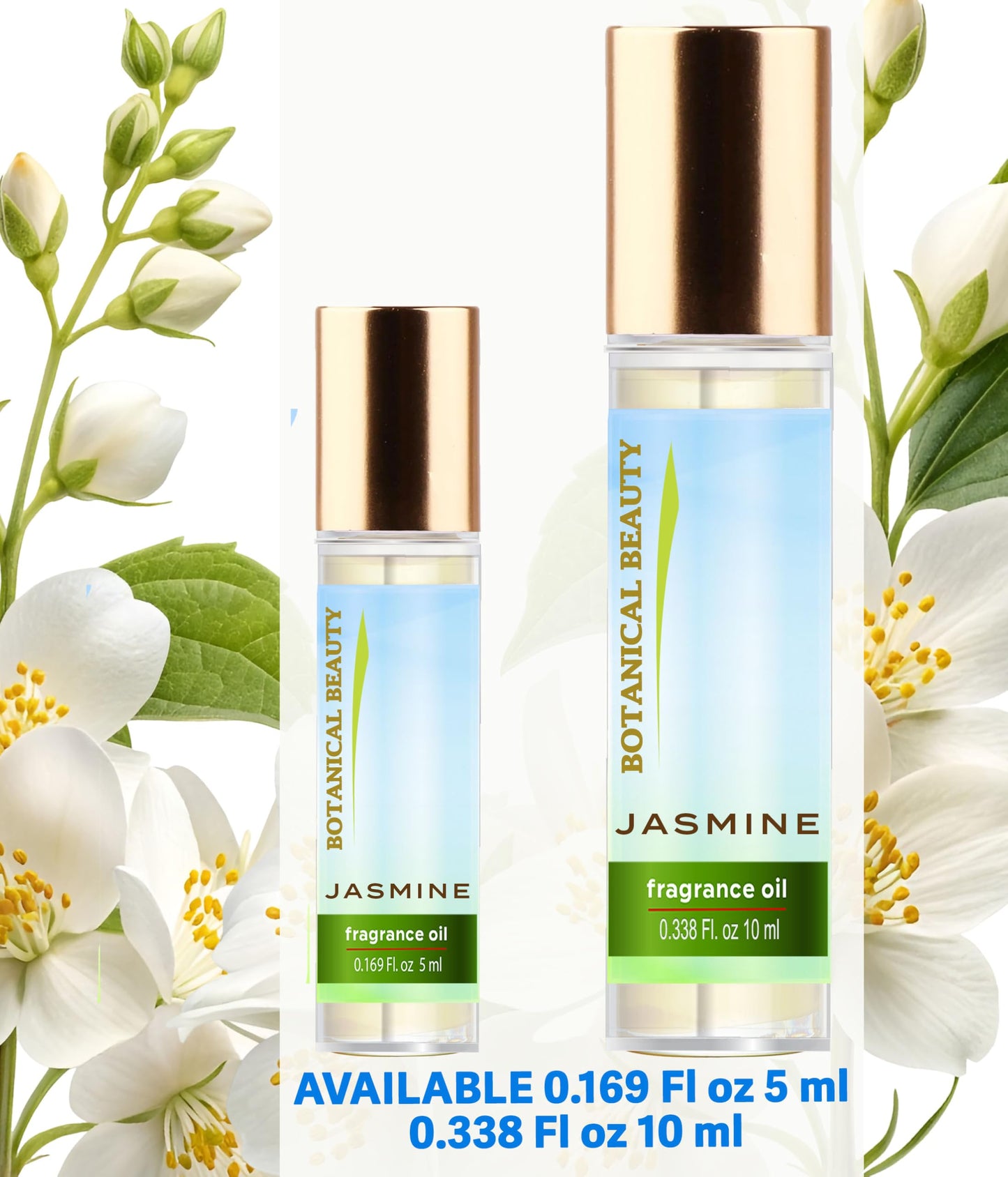 Botanical Beauty JASMINE FRAGRANCE OIL ROLL-ON 0.338 Fl Oz 10 ml Rollerball Perfume, Long Lasting an luxury scent of blend of Lily of the Valley