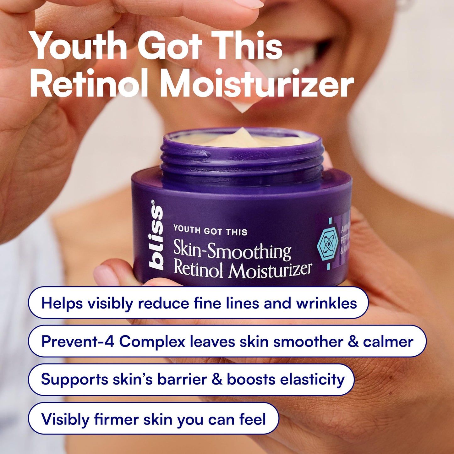 Bliss Retinol Face Moisturizer | Youth Got This Gentle Anti-Aging Cream with Pure Retinol + PREVENT-4™ Complex for Fine Lines, Wrinkles & Hydration |