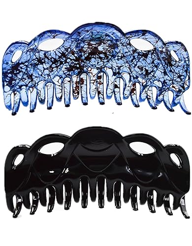 Prettyou 5.5 Inches Large Crystal Plastic Hair Claw Banana Clips for Thick Hair Women,pack of 2 (Set1)