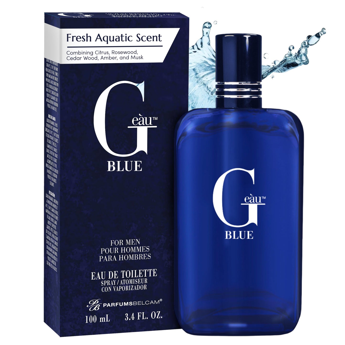 PB ParfumsBelcam G Eau Blue Eau de Toilette Spray - Men’s Cologne, Long-Lasting Summer Fragrance for Men and Teen Boys, Perfume para Hombre - 3.4 Fl