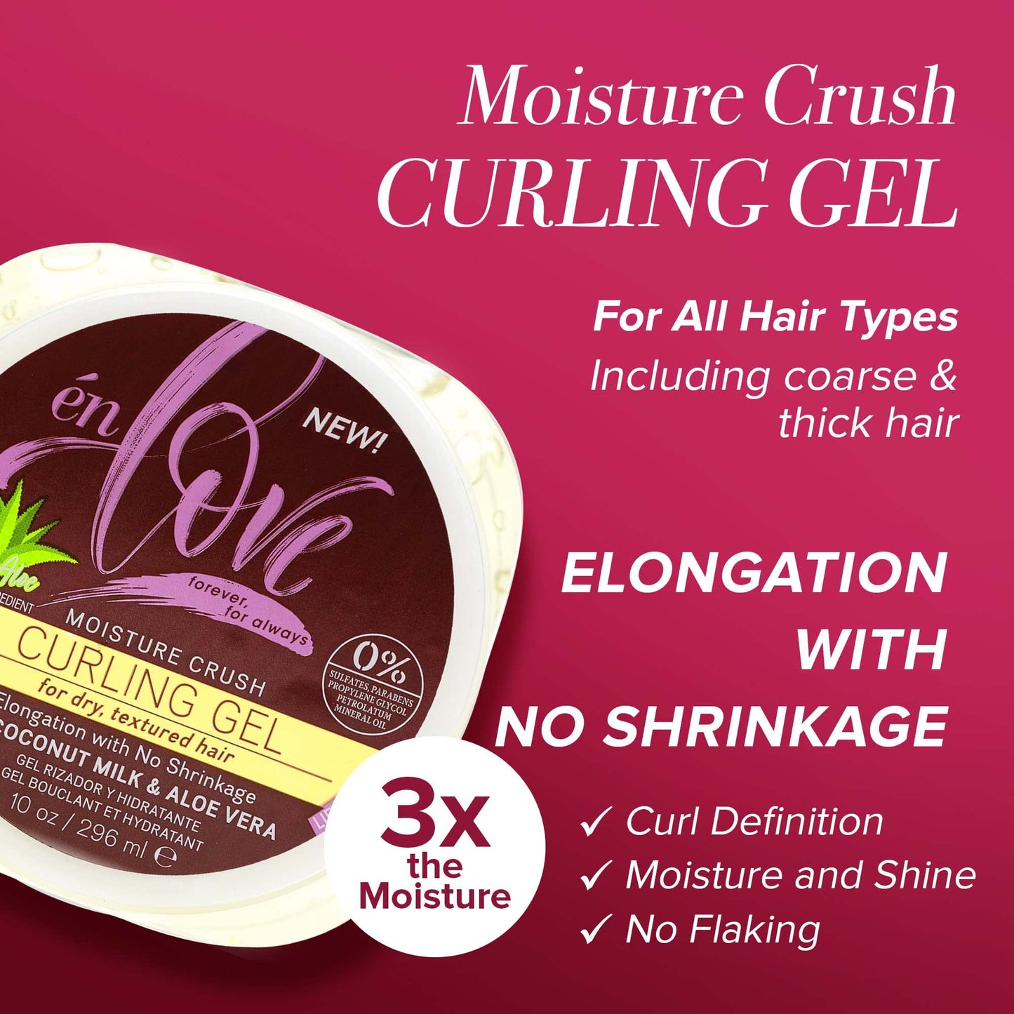 én Love Moisture Crush Curling Gel with Natural Coconut Milk & Pure Aloe Vera for Curly or Wavy Hair | Non-Flaking & Alcohol-Free | Defines Curls