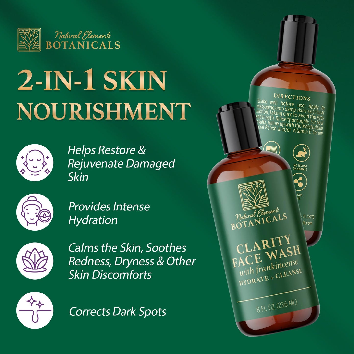 Natural Elements Botanicals Face & Body Wash with Frankincense, Aloe Vera & Salicylic Acid | Soothing, Calming, Anti-Aging, Daily Facial Cleanser |