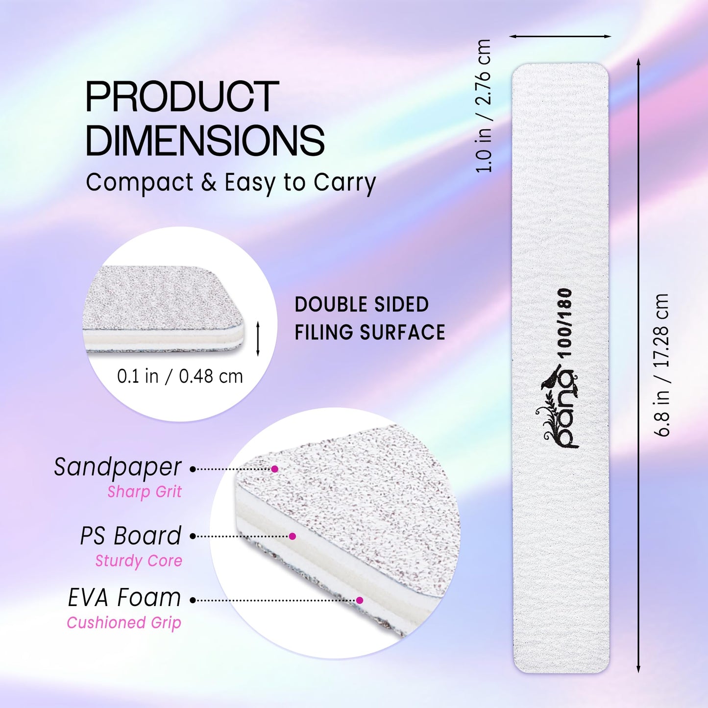 10pcs - PANA Jumbo Double-Sided Emery Nail File for Manicure, Pedicure, Natural, and Acrylic Nails - Zebra (Grit 100/180)