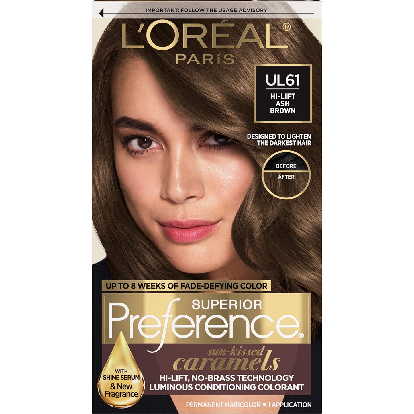 L’Oreal Paris Superior Preference Fade-Defying + Shine Permanent Hair Color, UL61 Ultra Light Ash Brown, Pack of 1, Hair Dye