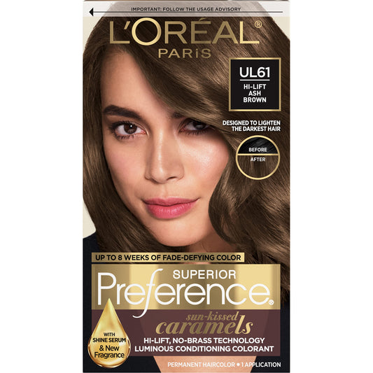 L’Oreal Paris Superior Preference Fade-Defying + Shine Permanent Hair Color, UL61 Ultra Light Ash Brown, Pack of 1, Hair Dye