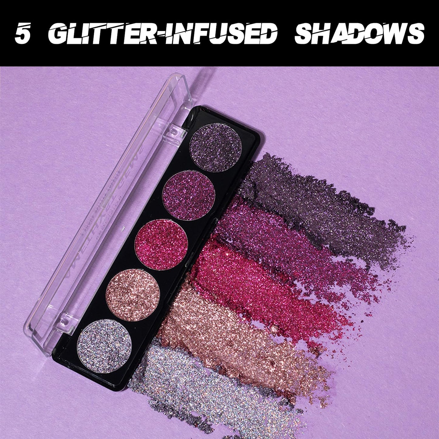Profusion Cosmetics Amethyst Gems 5 Shades Glitter Eyeshadow Palette - Multi-Color Sparkle with Built-In Primer, Richly Pigmented & Blendable, Vegan…