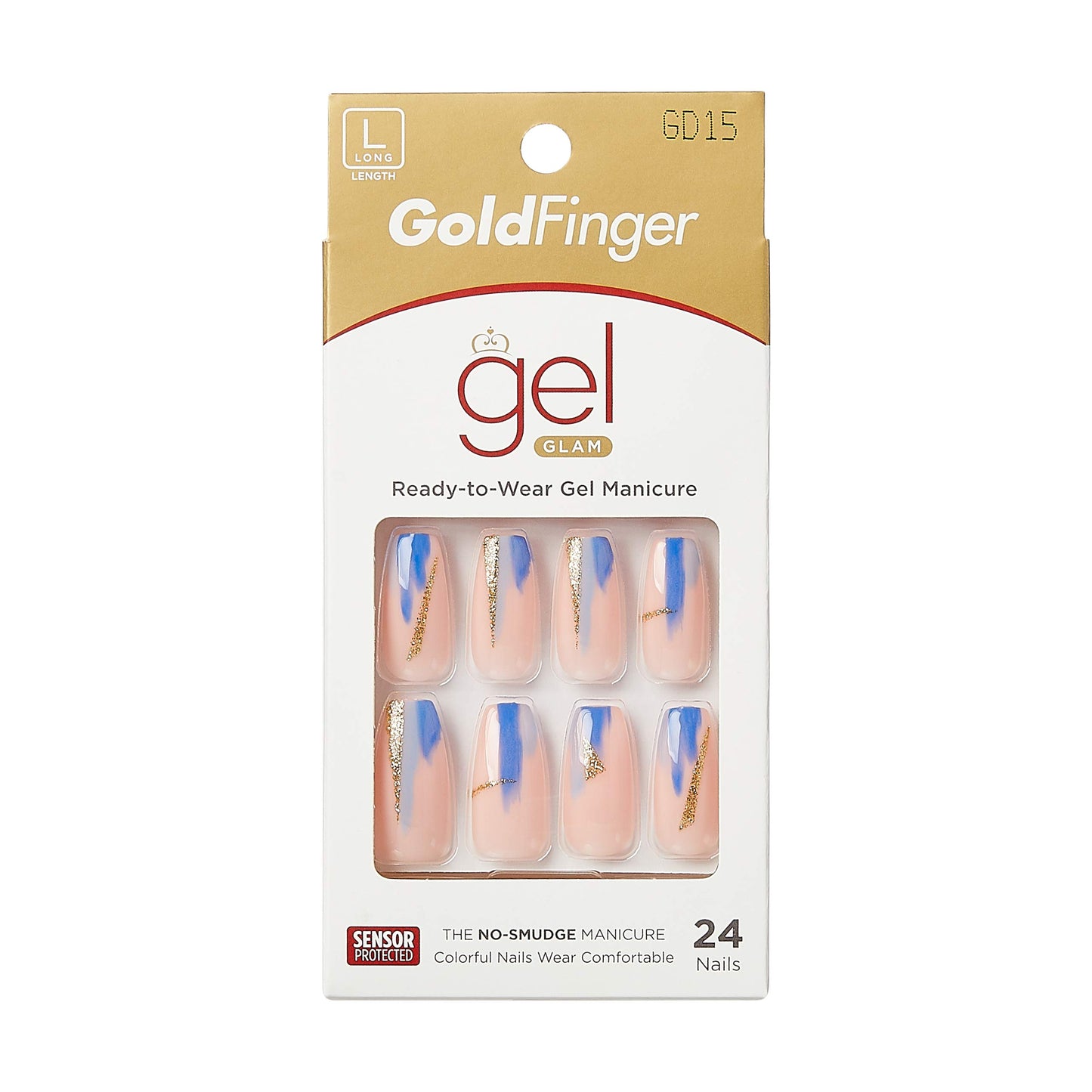 Gold Finger Gel Glam Design Nail Press On Nails, Gel Nail Kit, Polish Free Manicure Long Length (GD15)