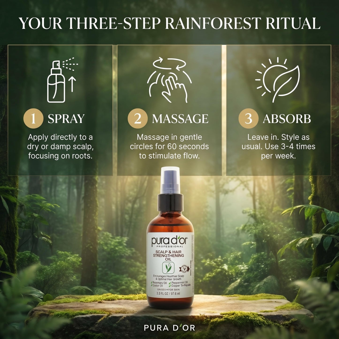 PURA D'OR Scalp & Hair Strengthening Oil Supports Optimal Growth, Reduce Breakage, Nourish Roots for Healthier, Fuller, Thicker Hair - Rosemary Beauty and Personal Care PURA D'OR
