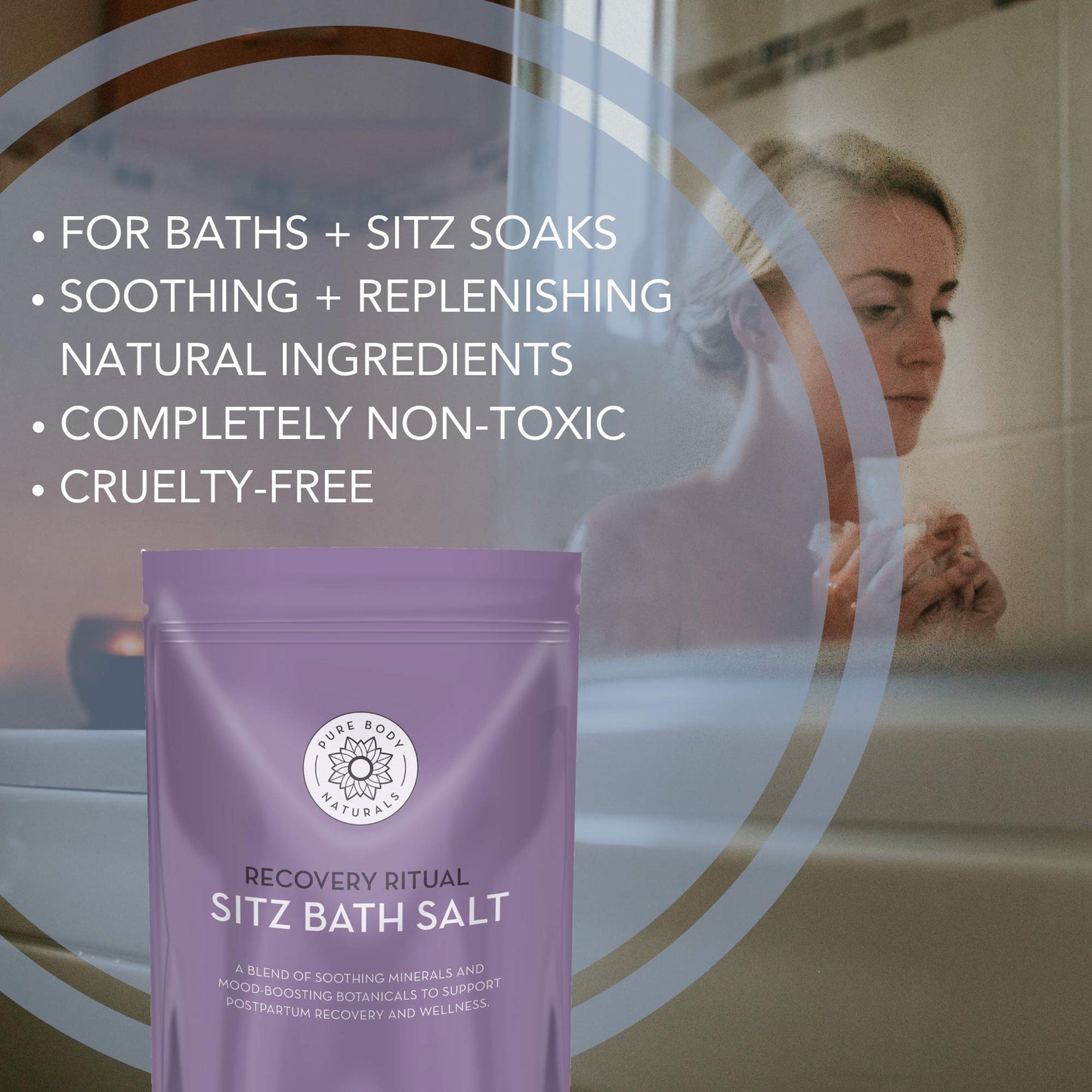 Pure Body Naturals Sitz Bath Salt - Postpartum Care and Hemorrhoid Comfort - Natural Soak for Self Care and Hemorrhoid, Post Partum Essentials, 32 Oz