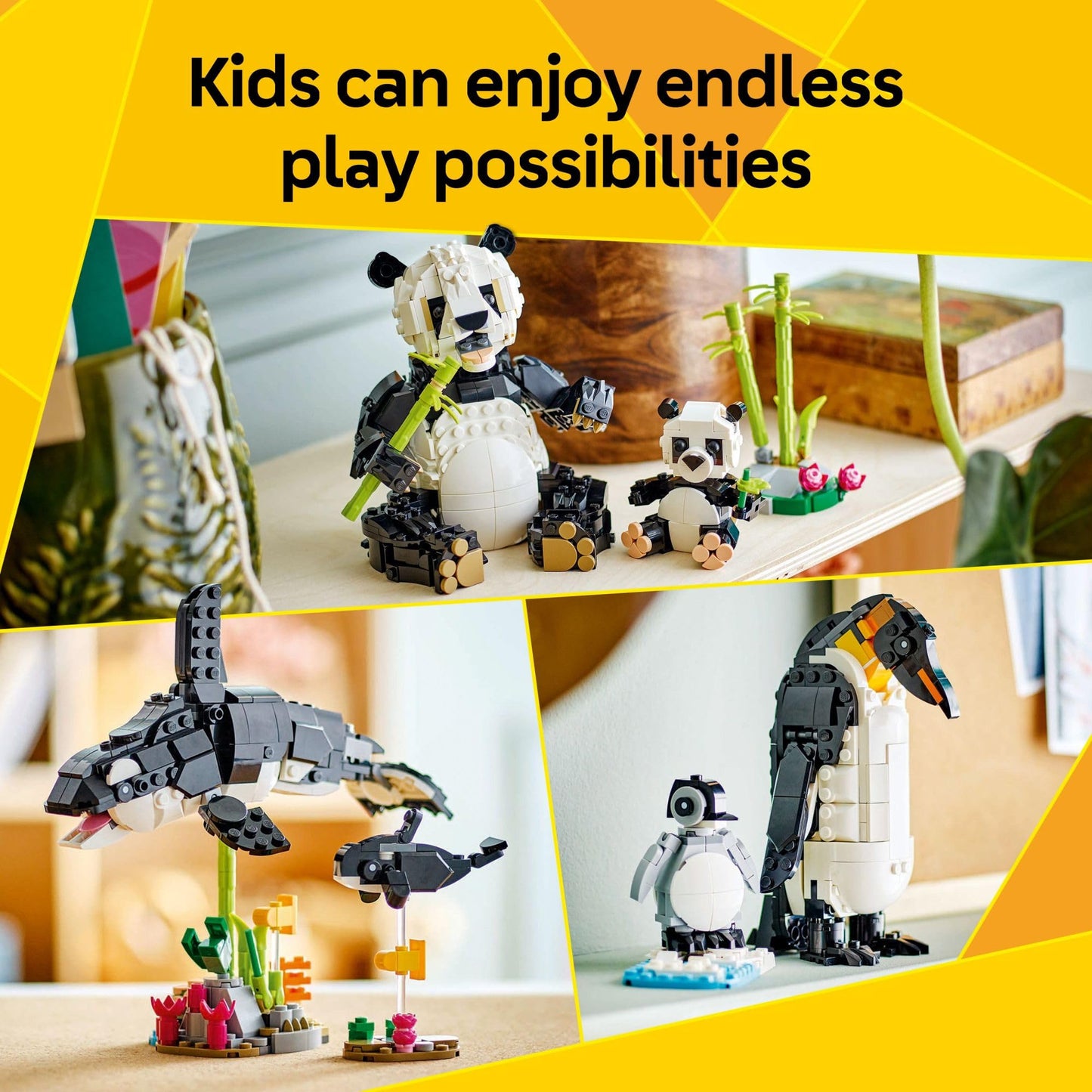 LEGO Creator 3 in 1 Wild Animals Panda Family 31165, Build Panda, Penguin or Orca, Fun Birthday Gift Building Toy for Kids Ages 8+