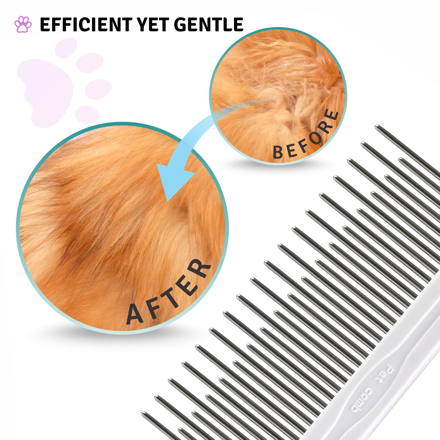 Poodle Pet Detangling Comb – Long & Short Stainless Steel Teeth for Removing Mats, Knots & Tangles, Gentle Grooming for Dogs & Cats