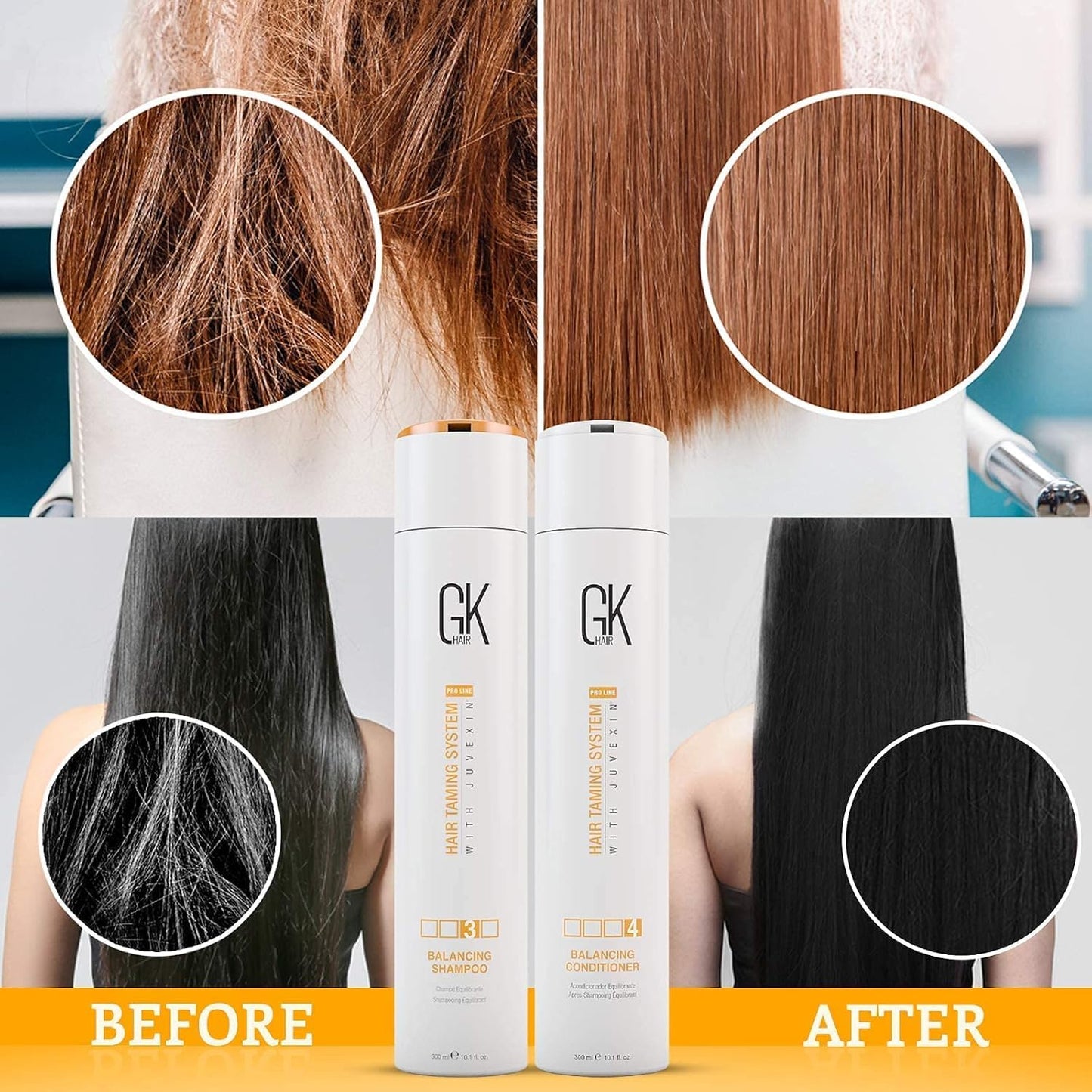 GK HAIR Global Keratin Balancing Shampoo & Conditioner Set (300ml) | Lavender Bombshell Masque (200g) | Hydrating Hair Care Set for Smoother