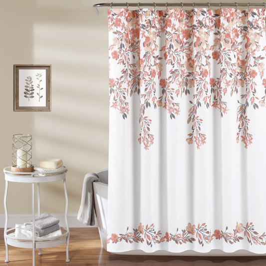 Lush Decor Tanisha Shower Curtain, 72" W x 72" L, Blush & Gray - Peachy Pink Flower Vine Print - Beautiful & Elegant Floral Shower Curtain - Modern…