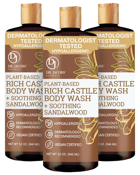 Dr. Jacobs Naturals Pure Castile Soap Liquid Body Wash, Sandalwood - Plant Based Soap Infused with Vitamin E and Aloe Vera to Moisturize Dry Beauty & Personal Care DR.JACOBS NATURALS
