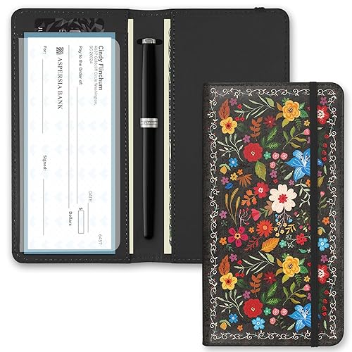UntilPlan Printed Checkbook Cover, Slim Durable, RFID Blocking Premium Leather Checkbook, Duplicate Checks for Women Men (Bow)