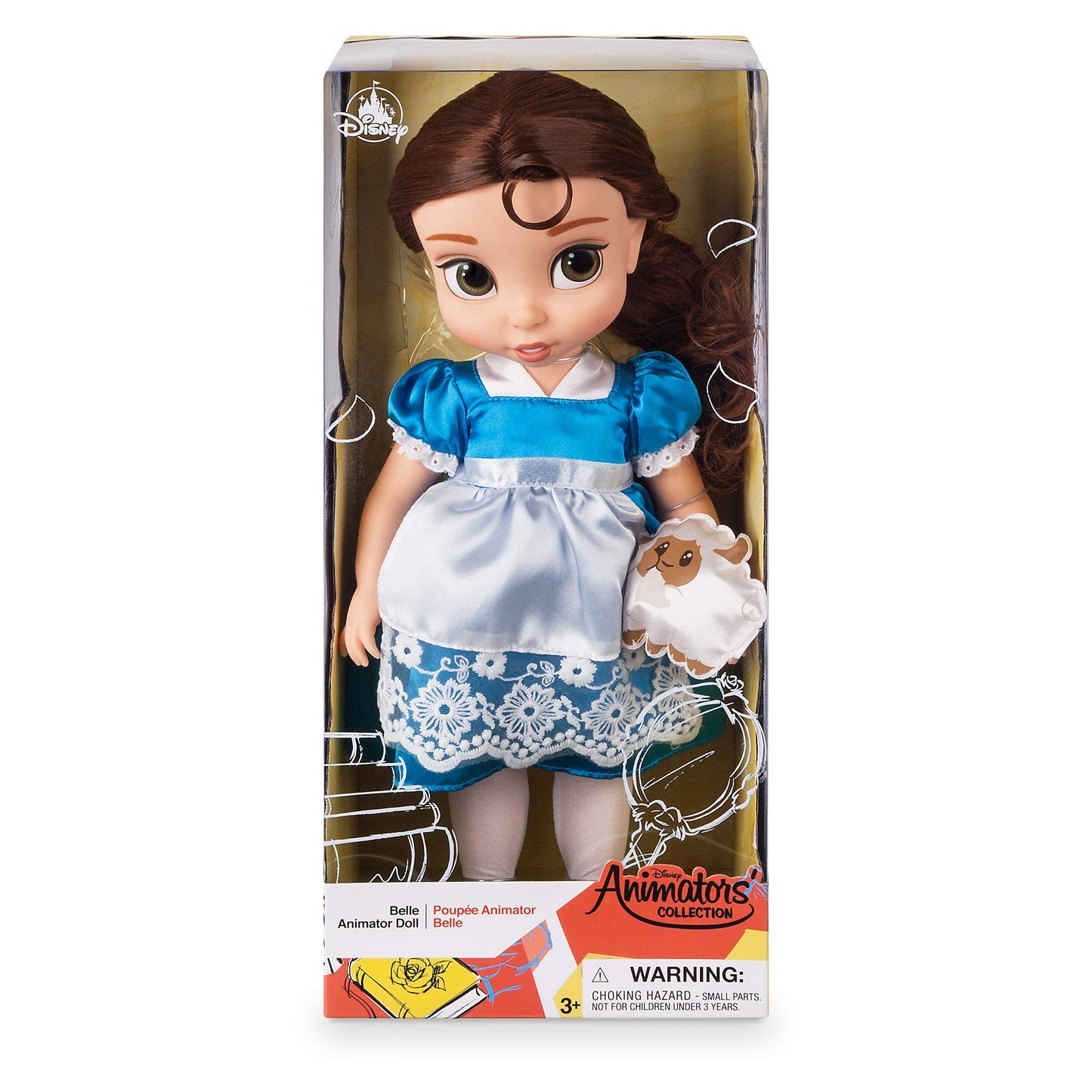 Disney Animators' Collection 16-Inch Belle Doll from Beauty & The Beast with Sheep, Fully Posable, Satin Dress - Ages 3+