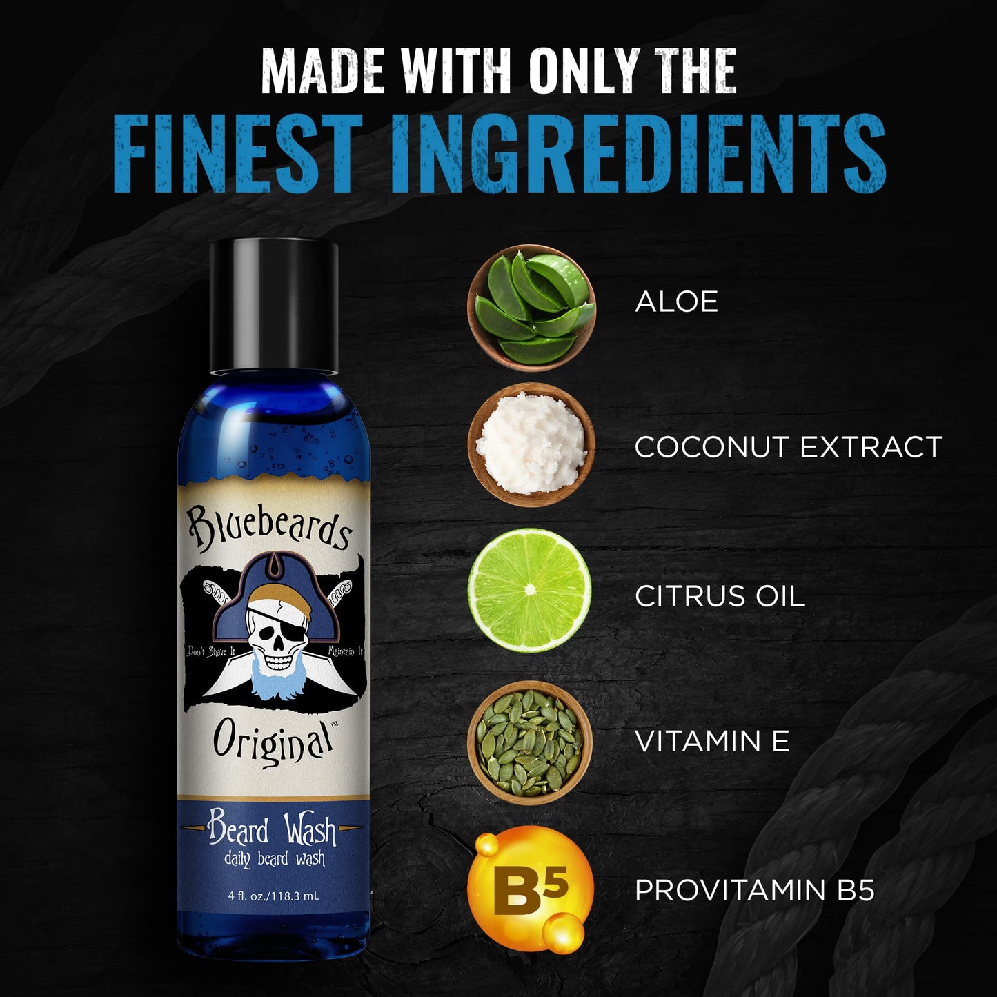 Beard Wash for Men - 4 oz Bluebeards Original Natural Beard Wash and Beard Moisturizer, Infused with Aloe & Lime - Deeply Cleans, Softens,