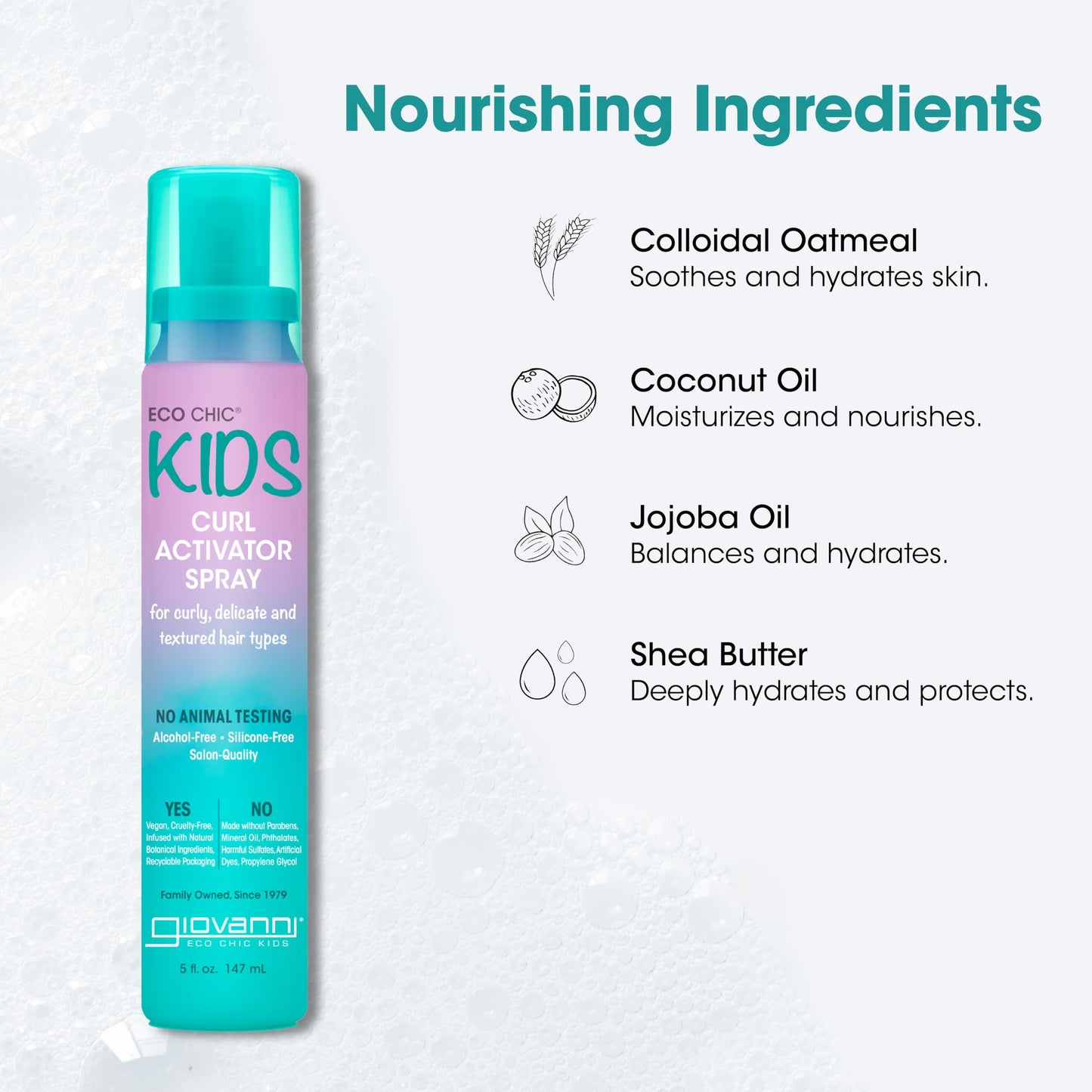 GIOVANNI Eco Chic Kids Curl Activator Spray - Curl Refresher Spray For Kids, Curl Refresher Spray For Curly Hair, Curl Revitalizer Spray For Curly