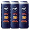 NIVEA MEN Sport Body Wash with Revitalizing Minerals, Tangerine and Pepper Scent, 3-in-1 Men's Body Wash, Face and Hair, Paraben Free, Vegan Formula