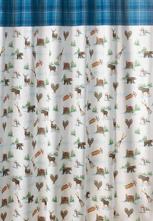 St. Nicholas Square Christmas Cabin Deer Bear & Snowman Shower Curtain Holiday