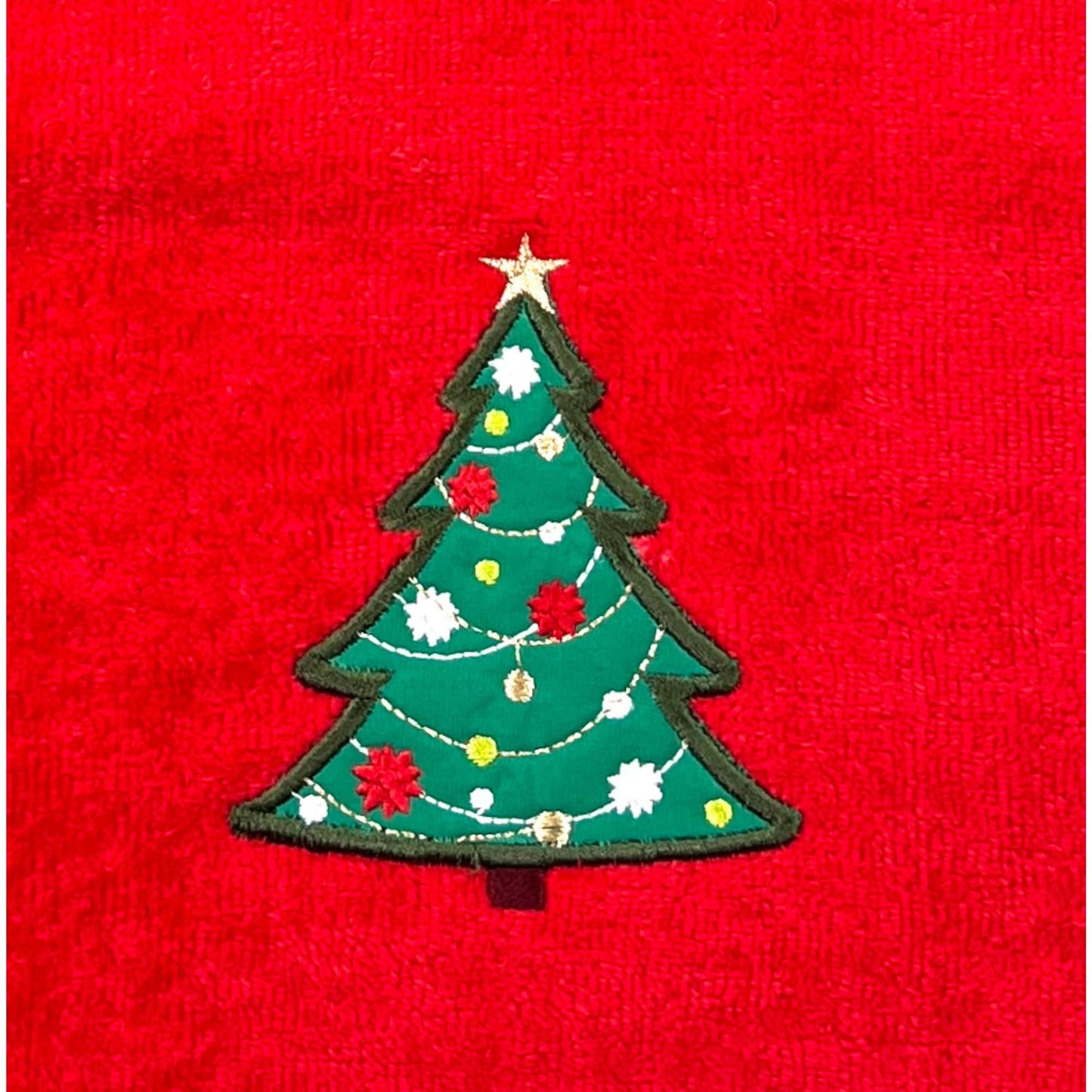 Serafina Home Christmas Bathroom Fingertip Towels - Set of 2 Red 100% Cotton Embroidered Green Christmas Tree with Gold Star & Ornaments - 18 x 12”…