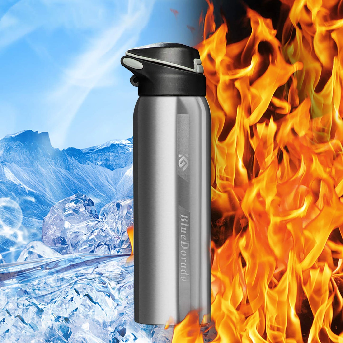 BlueDorado Stainless Steel Cycling Mug, Insulated Bike Water Bottle with Straw Lid & Flex Cap, BPA-Free, 18 Oz