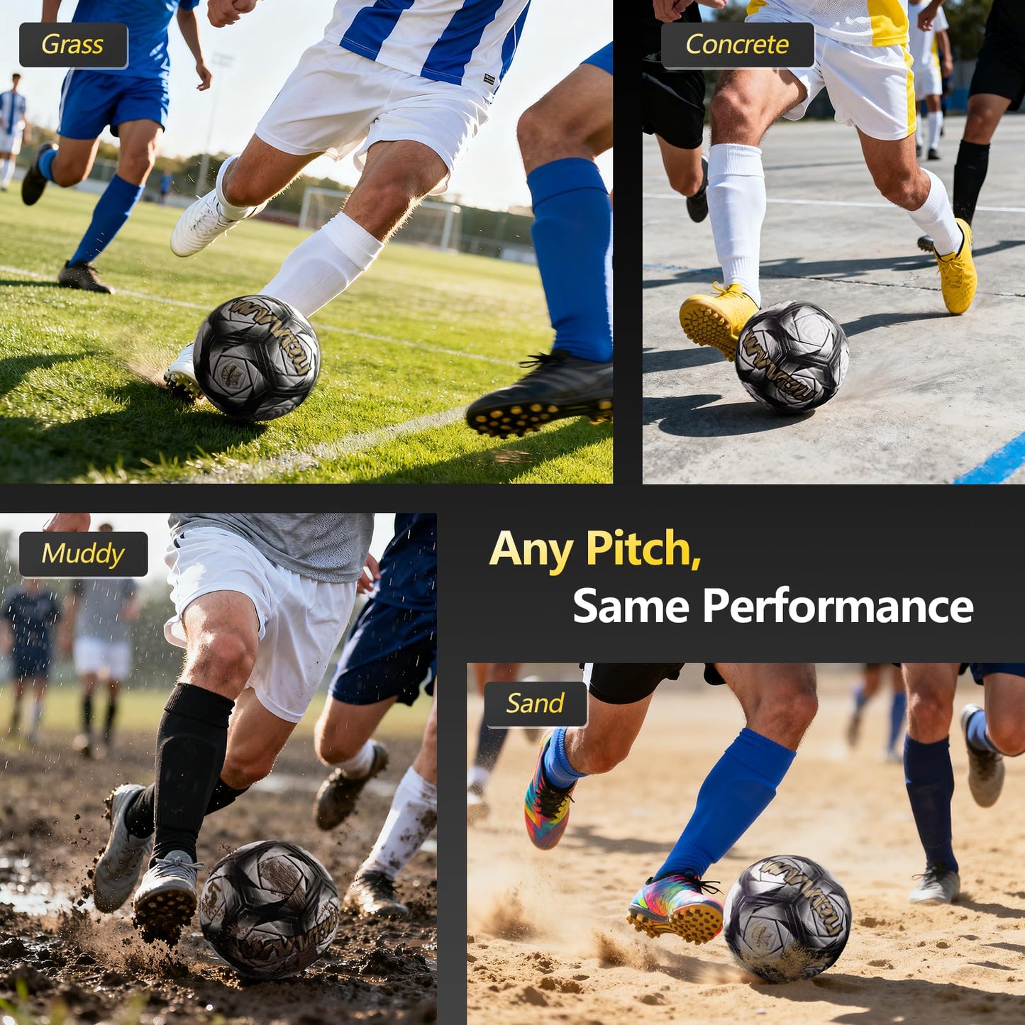 WVVOU Soccer Ball Size 5, Matches and Training Soccer Ball, 3.5mm Thickened Pu, Suitable for Indoor or Grassland Beach and Muddy Ground, Adaptable…