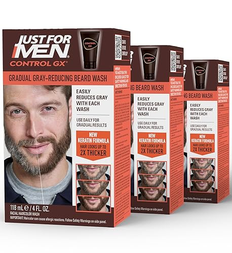 Just for Men Control GX Grey Reducing Beard Wash Shampoo with Keratin, Gradually Colors Mustache and Beard, Leaves Facial Hair Thicker Softer