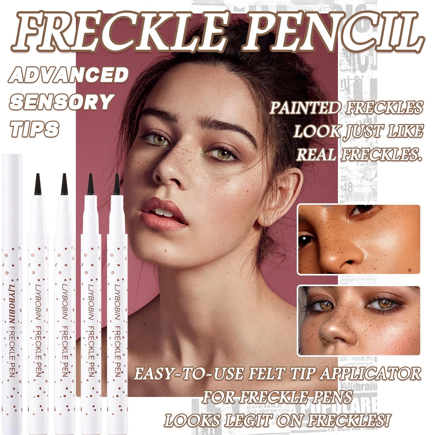 LJYBoBin Freckle Pen 4 Colors - Vivid Lifelike Freckle Makeup, Waterproof Long Lasting Quick Dry Soft Spot Pen - Light Brown, Coffee, Chestnut, Dark