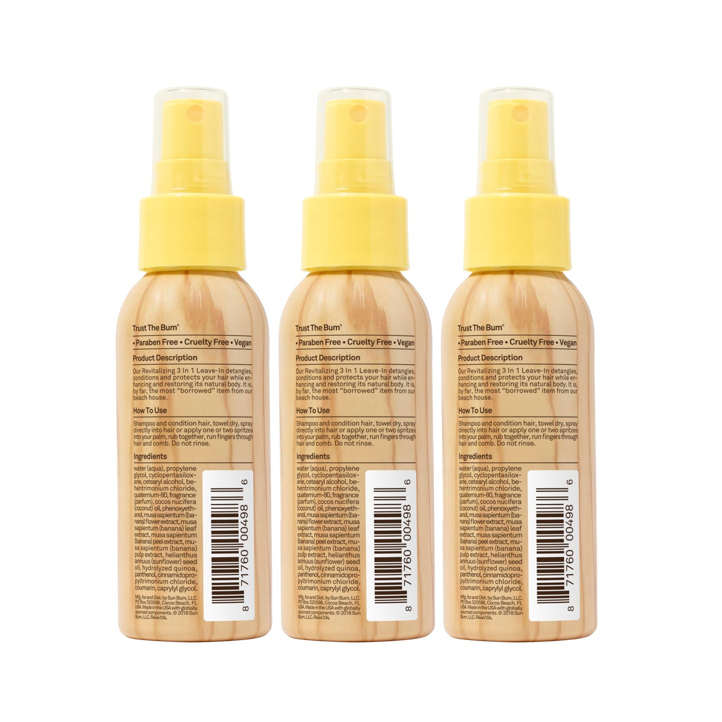 Sun Bum Revitalizing 3 in 1 Leave In Conditioner - Anti Frizz Detangler - Color Friendly with UV Protection - Enriched with Coconut Oil and Banana