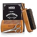 Wooden Beard and Comb Set for Men - Perfect for Beards Head Hair and Mustaches Men's Grooming Kit for Styling, Applying Beard Oils and Balms