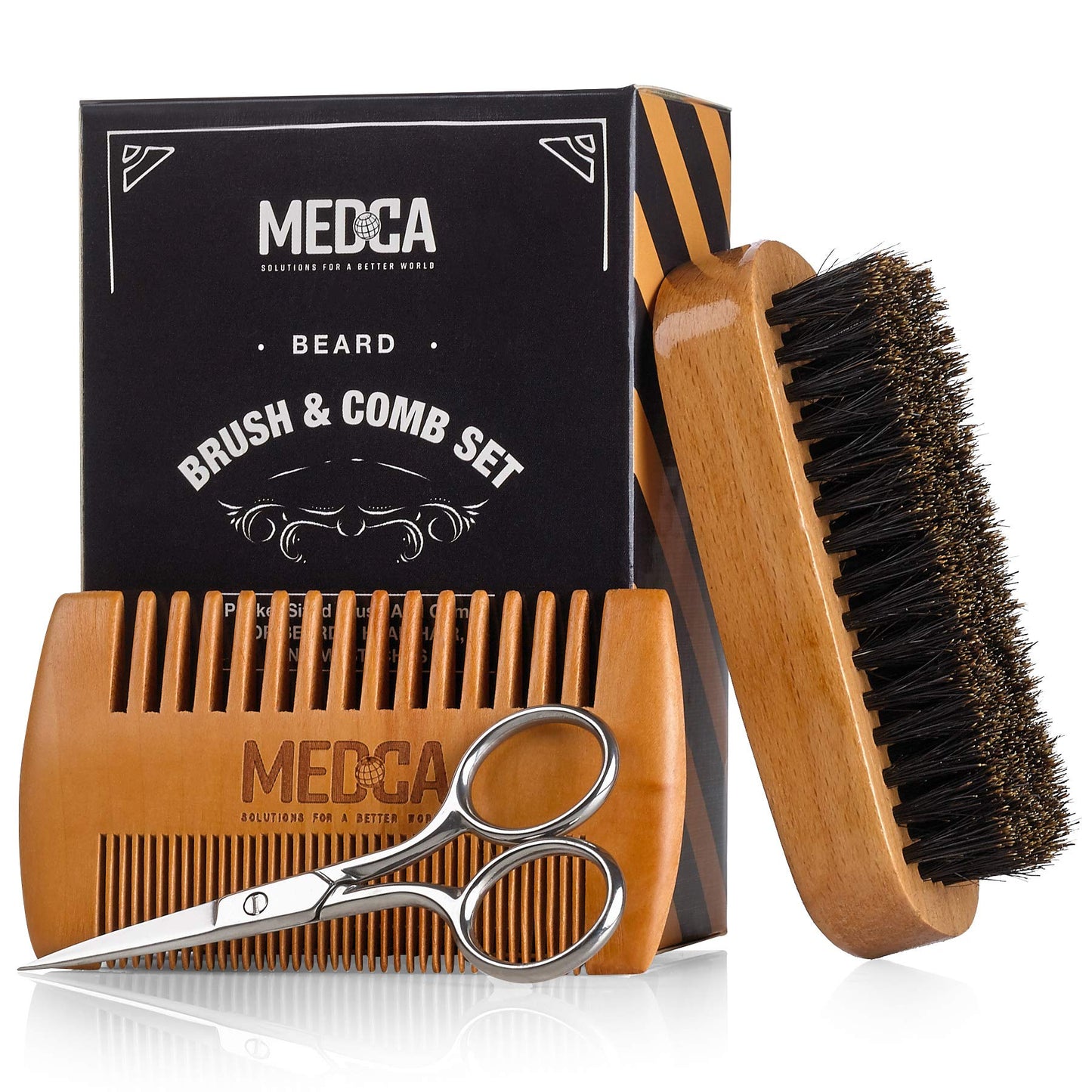 Wooden Beard and Comb Set for Men - Perfect for Beards Head Hair and Mustaches Men's Grooming Kit for Styling, Applying Beard Oils and Balms