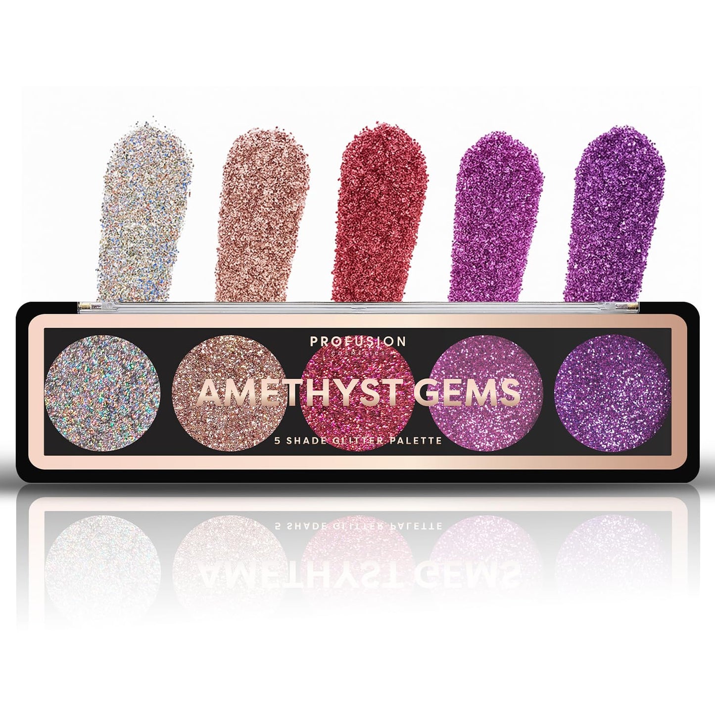 Profusion Cosmetics Amethyst Gems 5 Shades Glitter Eyeshadow Palette - Multi-Color Sparkle with Built-In Primer, Richly Pigmented & Blendable, Vegan…