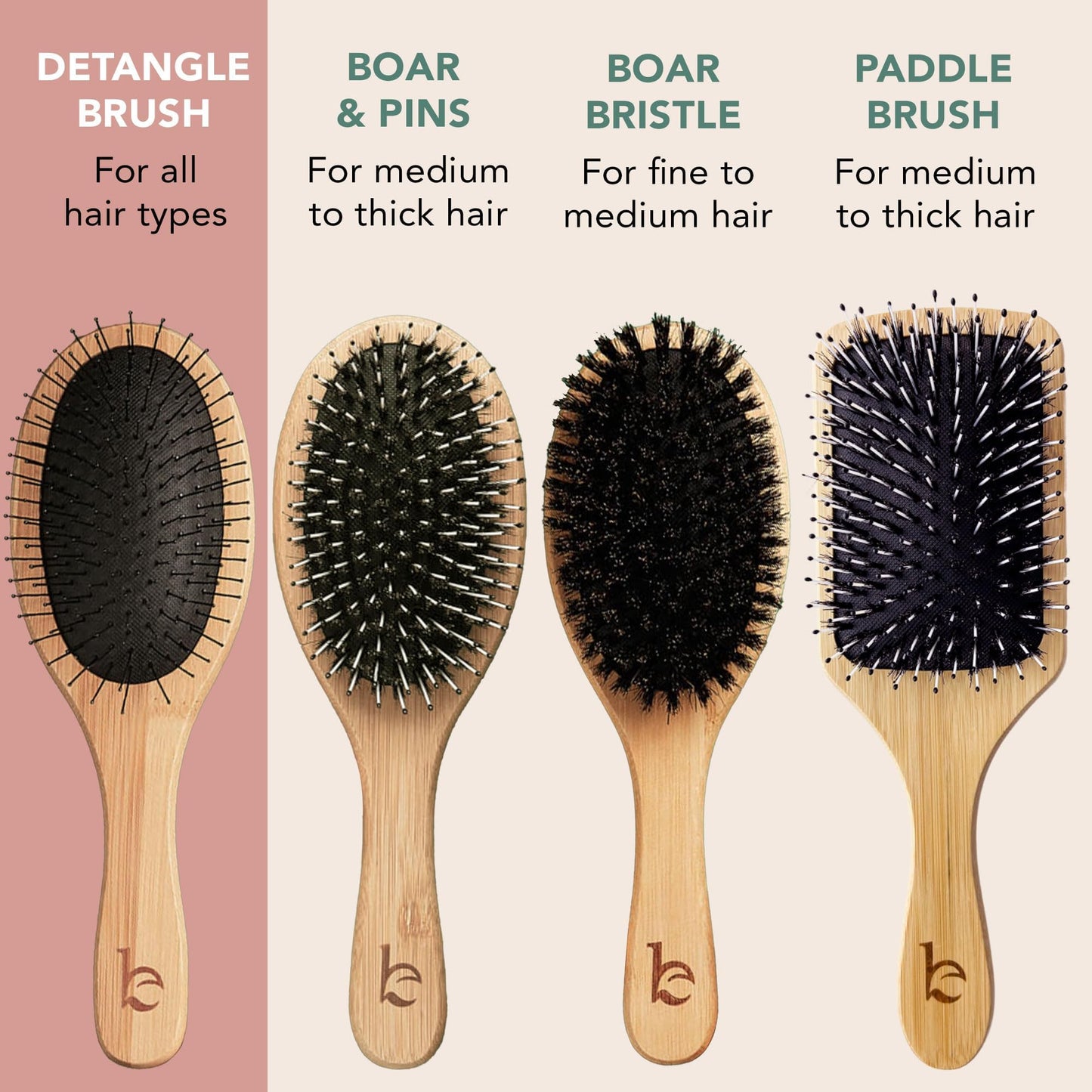 Detangler Bristle Bamboo Hair Brush - For Women, Men, and Kids, Versatile for Wet or Dry Hair, Use With Hair Products