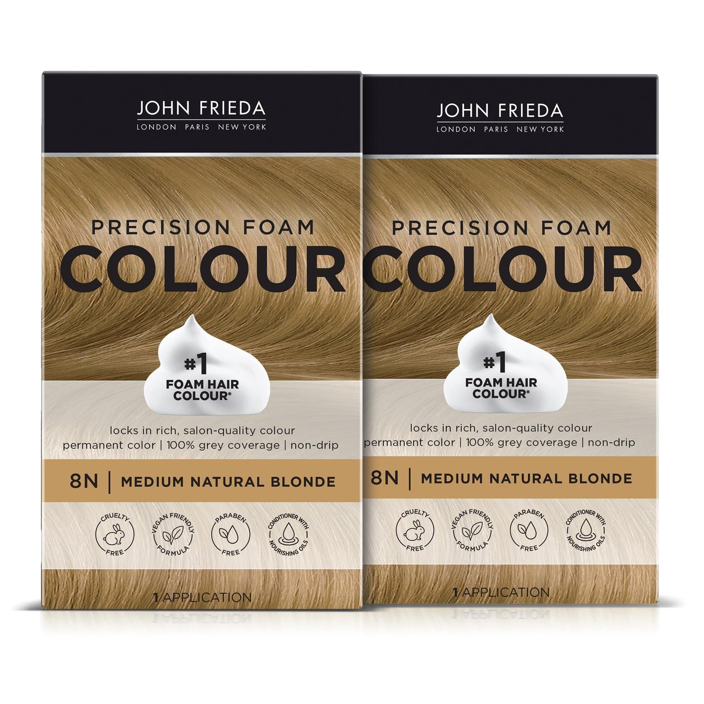 John Frieda Precision Foam Colour, Medium Natural Blonde 8N, Full-coverage Hair Color Kit, Anti-Fade Gray Coverage, Deep Color Saturation Hair Dye