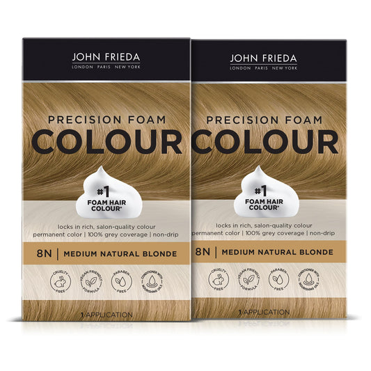 John Frieda Precision Foam Colour, Medium Natural Blonde 8N, Full-coverage Hair Color Kit, Anti-Fade Gray Coverage, Deep Color Saturation Hair Dye Beauty & Personal Care John Frieda