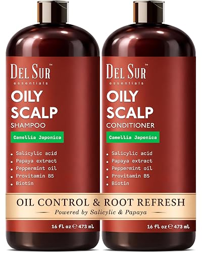 DEL SUR Clarifying Shampoo and Conditioner Set for Oily Hair | 16 fl oz | with Camellia Japonica, Salicylic Acid, Papaya & Biotin | Scalp Oil Control