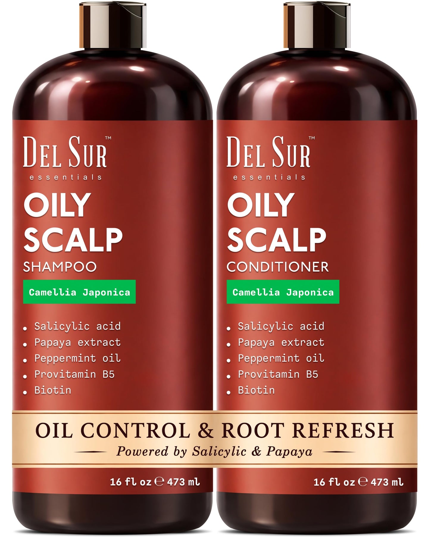 DEL SUR Clarifying Shampoo and Conditioner Set for Oily Hair | 16 fl oz | with Camellia Japonica, Salicylic Acid, Papaya & Biotin | Scalp Oil Control