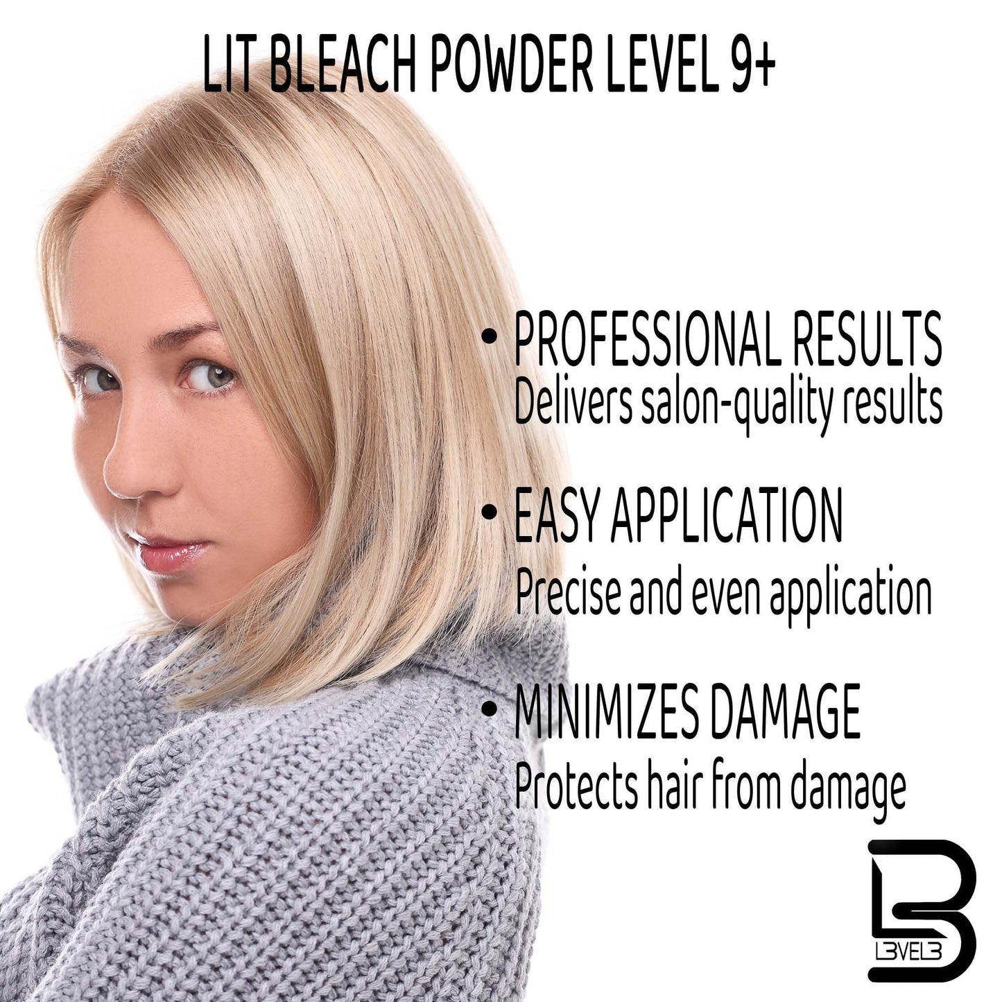 L3 - Level 3 BondFusion LIT Bleach Powder - Hair Lightener with Olive Oil and Wheat Protein to Protect and Fortify Hair - Create Highlights, Balayage