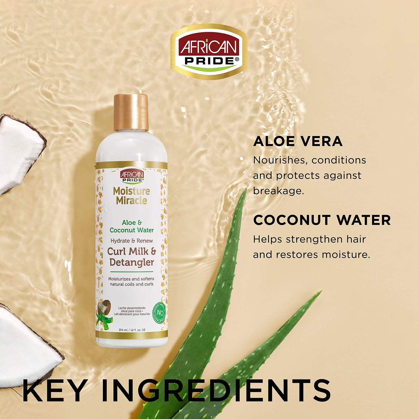 African Pride Moisture Miracle Hydrate & Renew Curl Milk & Hair Detangler, For Natural Coils & Curls, Hydrates & Controls Frizz, 12 oz