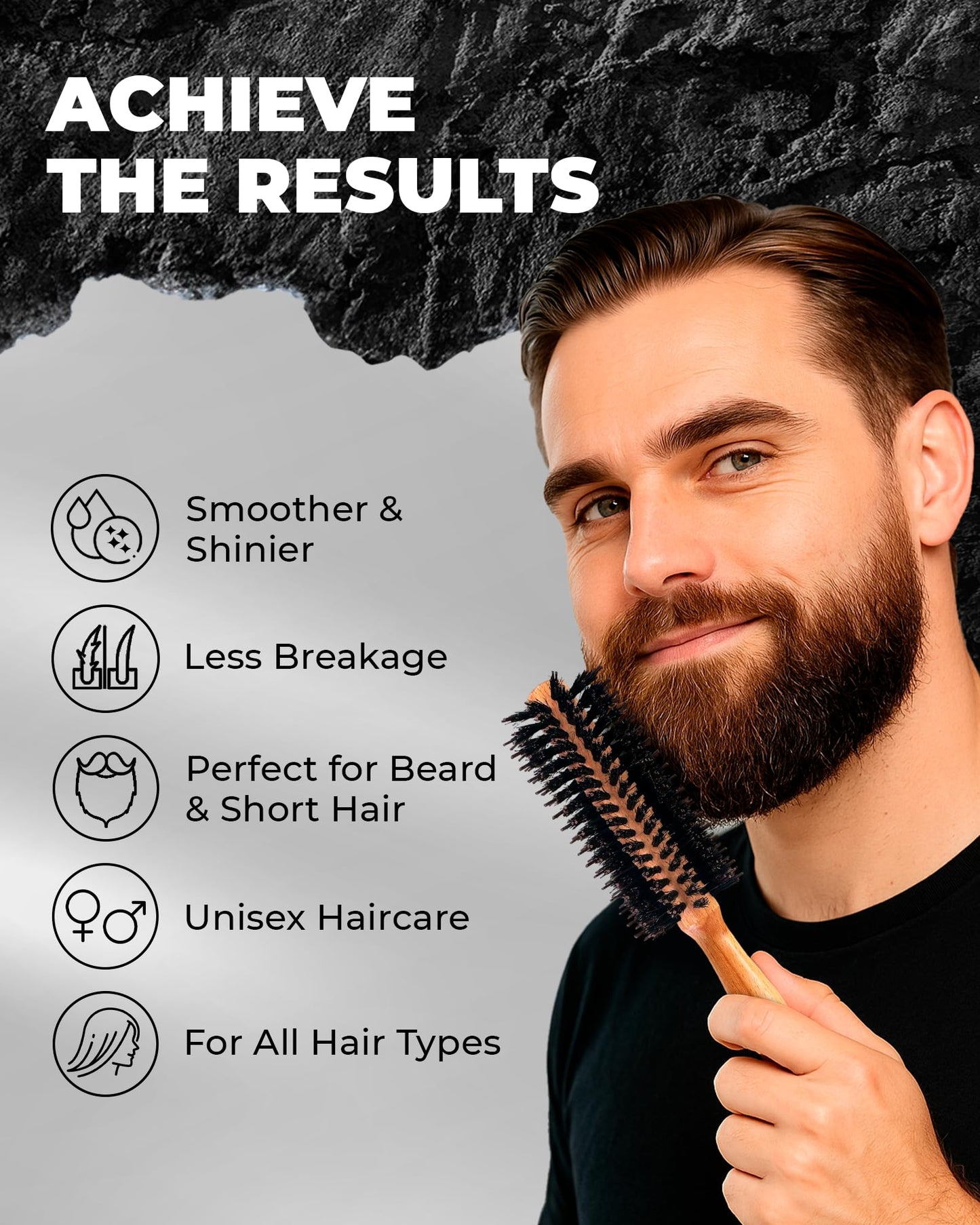 Bossman Boar & Nylon Bristle Round Hair Brush, 2 Inch - Blow Dryer Brush for Styling, Curling, Detangling, and Straightening
