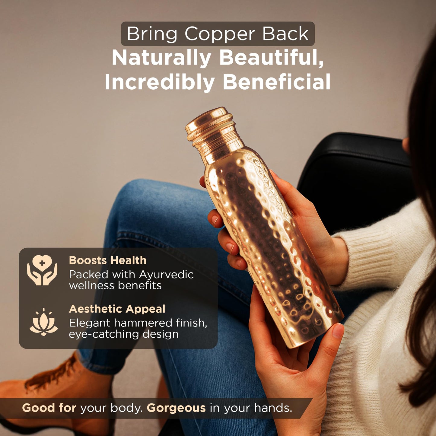 New Launch Copper Water Bottle 34 Ounces | 100% Pure Copper For Ayurveda Health Benifit | Hammered Design Handmade For Drinking Water | Tested Leak…