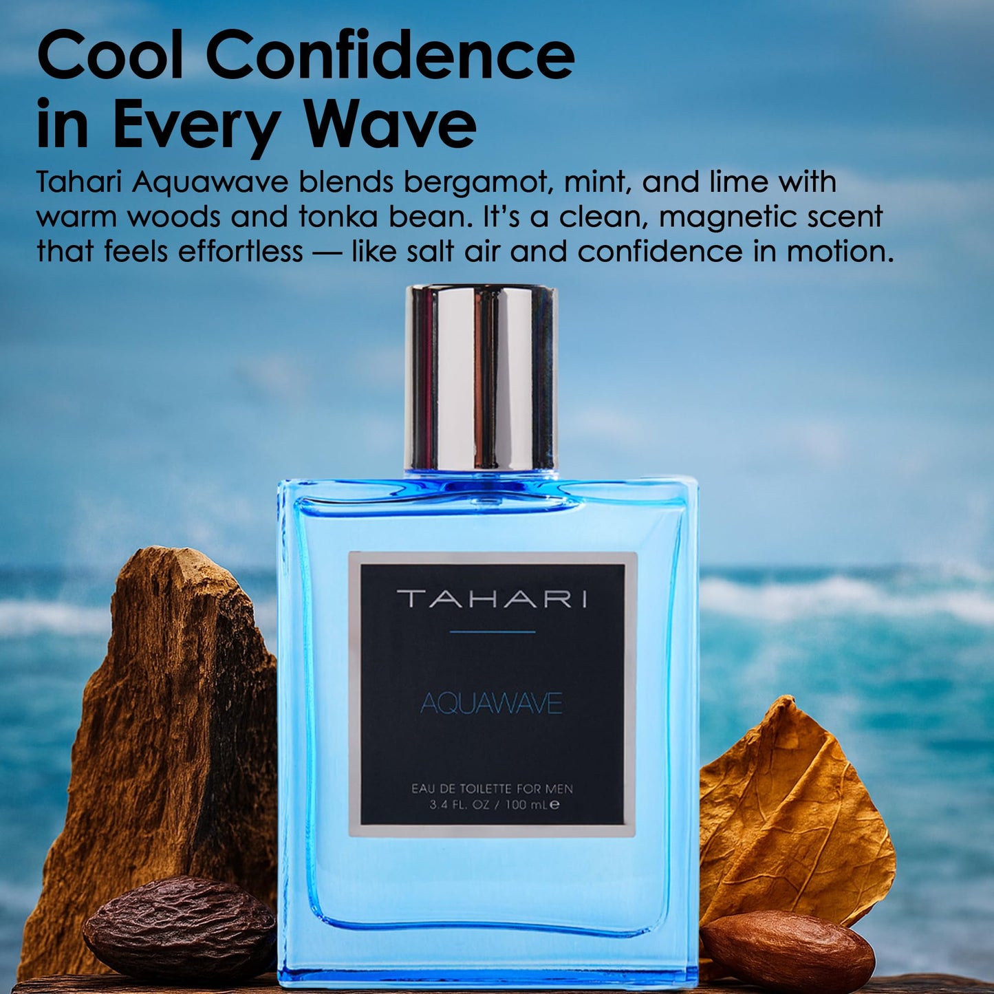 TAHARI Aquawave Eau de Toilette for Men - Long-Lasting Fresh Aquatic Cologne with Bergamot, Marine & Cedarwood - Bold, Clean & Refreshing Men’s